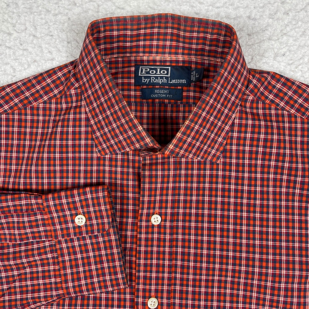 Polo Ralph Lauren Button Down Shirt Mens Large Red Regent Custom Fit Micro Check